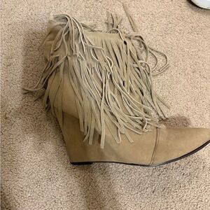 Fringe Tan Wedge Boots